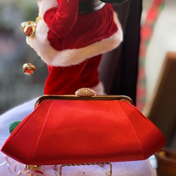 Red Satin Rhinestone Statement Clutch NWT - Picture 6 of 8